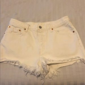 White High Waisted Levi Jean Shorts